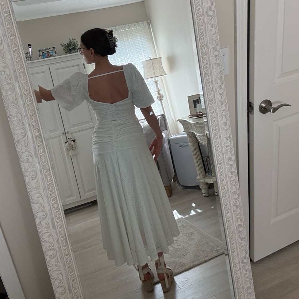Perfect white pointelle midi drop waist bridal shower dress - Picture 7 of 10